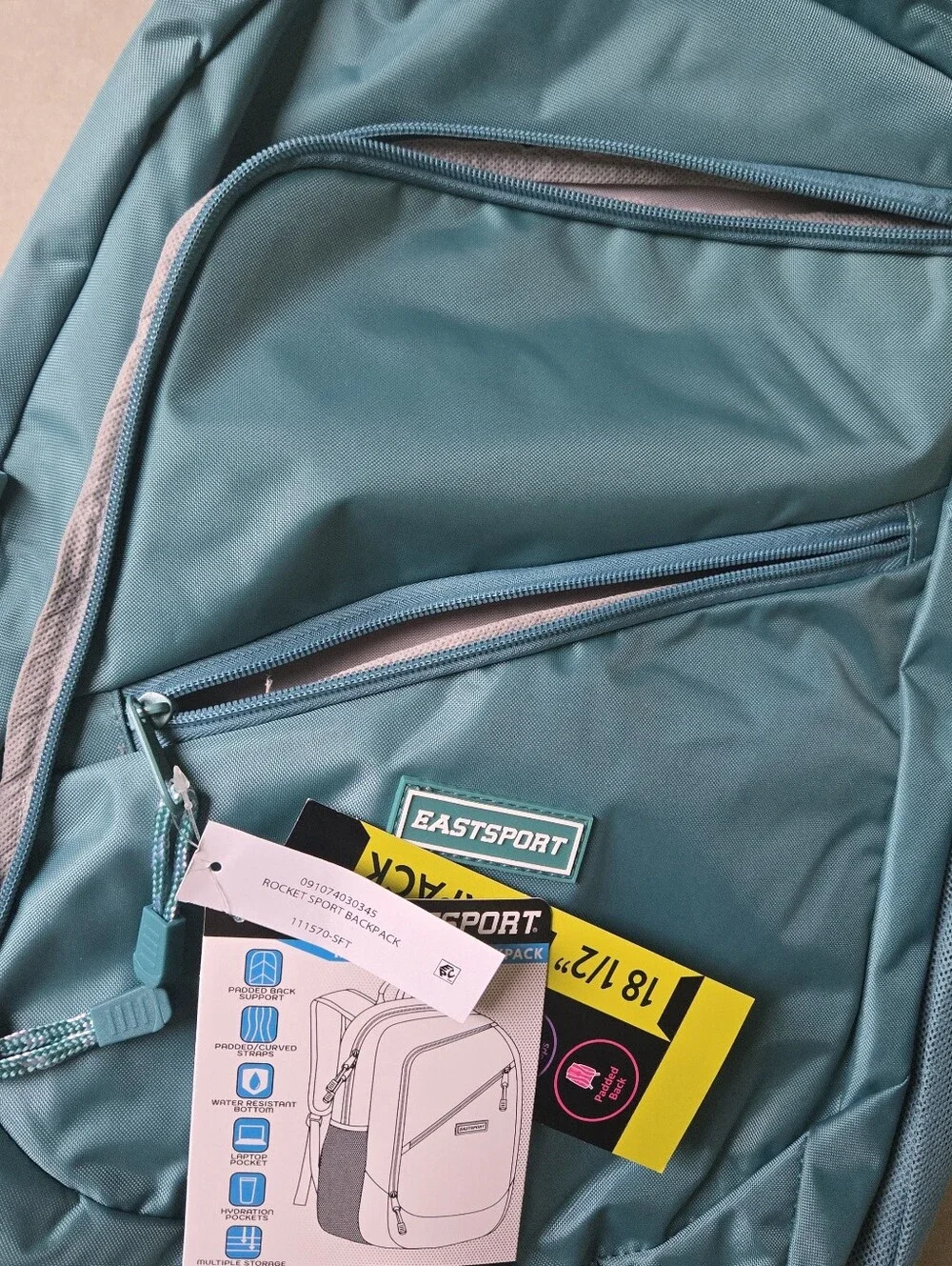 EastSport 18.5” Teal Backpack Laptop School Travel Bag New With Tags. Condition